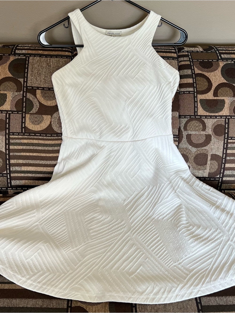 Charlotte Russe White One-Shoulder Textured Fit & Flare Dress